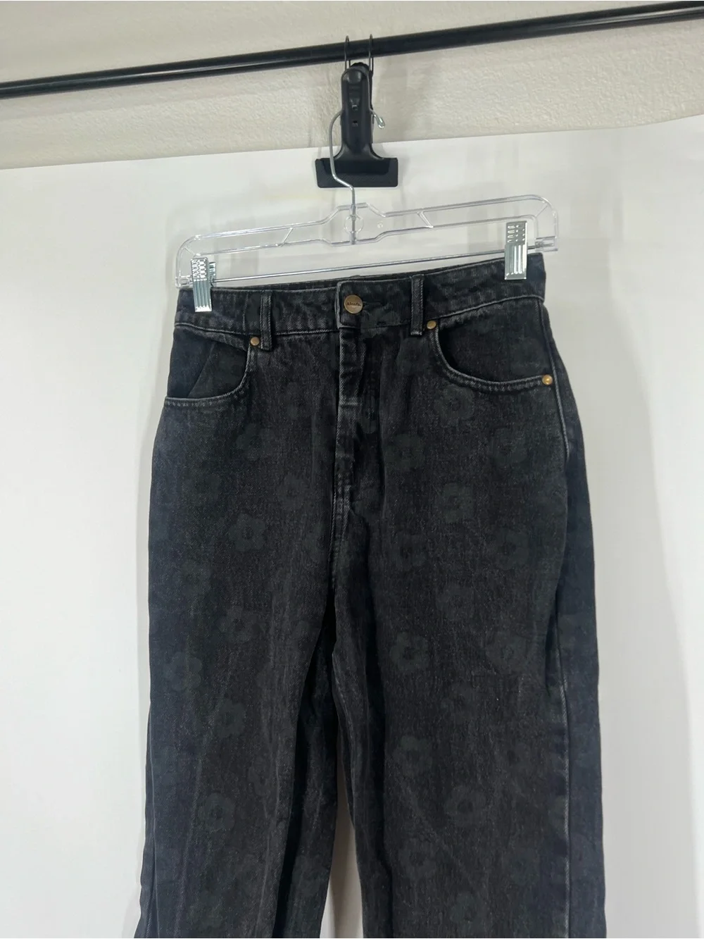 Afends High Rise Straight Cropped Jeans Black Floral Print - Picture 2 of 7